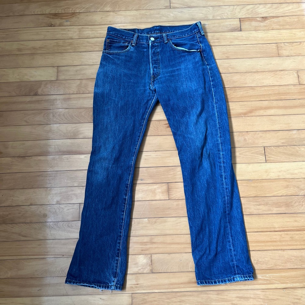 Levis 501 Mens Straight Leg Button Fly Blue Denim Jeans 32x32 Medium Wash